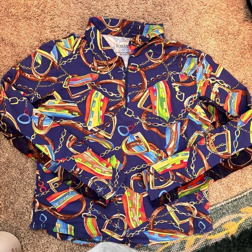 NWOT Icikuls Colorful Chain Print 3/4 Zip Medium